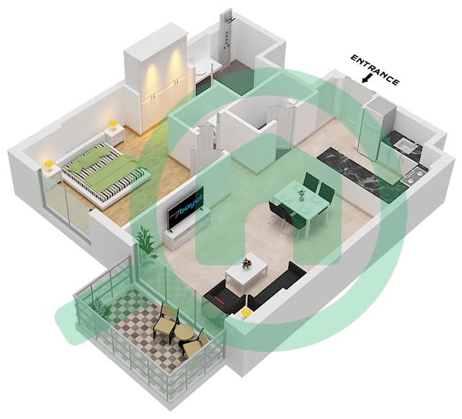 劳雷尔综合大楼 - 1 卧室公寓类型／单位B5,B6,B7 / UNIT 2-4,12戶型图 Type B.5,B.6,B.7 / 
Unit 2-4 Floor 2-6 
Unit 12 Floor 11
Unit 14 Floor 7-10 interactive3D