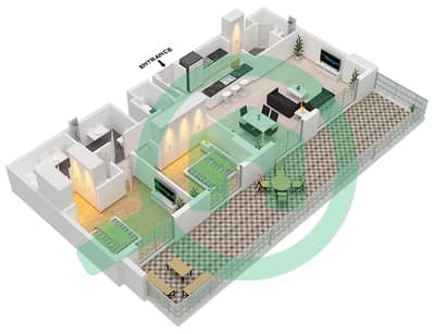 المخططات الطابقية لتصميم النموذج / الوحدة A1 / UNIT 17 شقة 2 غرفة نوم - لوريل