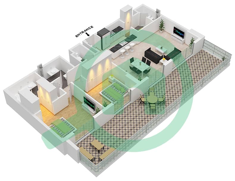 المخططات الطابقية لتصميم النموذج / الوحدة A1 / UNIT 17 شقة 2 غرفة نوم - لوريل Type A.1 / Unit 17 Floor 1 interactive3D