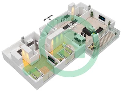 المخططات الطابقية لتصميم النموذج / الوحدة A2,A3 / UNIT 14,16 شقة 2 غرفة نوم - لوريل