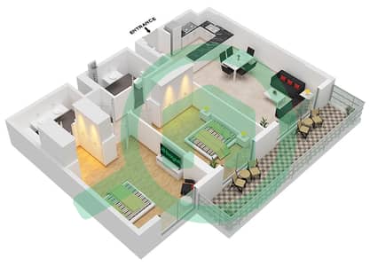 المخططات الطابقية لتصميم النموذج / الوحدة B1 / UNIT 1 شقة 2 غرفة نوم - لوريل