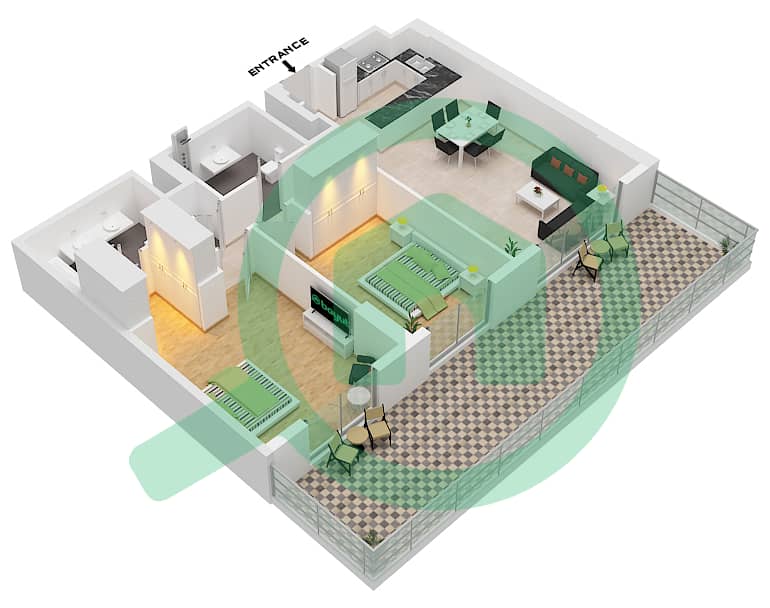 Laurel - 2 Bedroom Apartment Type/unit B2,B3 / UNIT 13,14 Floor plan Type  B.2,B.3 / Unit 13,14 Floor 1 interactive3D