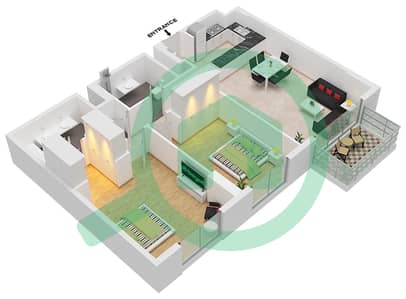 المخططات الطابقية لتصميم النموذج / الوحدة B4,B5,B6 / UNIT 1,10 شقة 2 غرفة نوم - لوريل