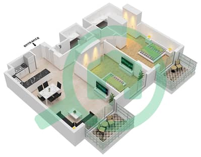 المخططات الطابقية لتصميم النموذج / الوحدة C4,C5 / UNIT 3,15 شقة 2 غرفة نوم - لوريل