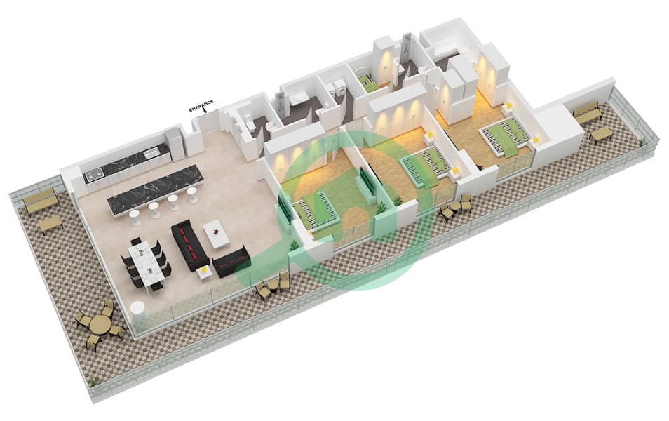 المخططات الطابقية لتصميم النموذج / الوحدة A1 / UNIT 19 شقة 3 غرف نوم - لوريل Type A.1 / Unit 19 Floor 1 interactive3D