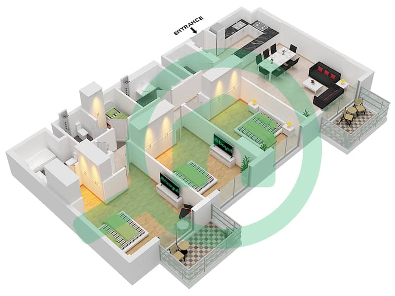 المخططات الطابقية لتصميم النموذج / الوحدة C1 / UNIT 17,18 شقة 3 غرف نوم - لوريل Type C.1 / Unit 18 Floor 2-6
Unit 17 Floor 7-10 interactive3D