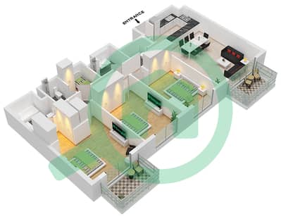 المخططات الطابقية لتصميم النموذج / الوحدة D1 / UNIT 13,15 شقة 3 غرف نوم - لوريل