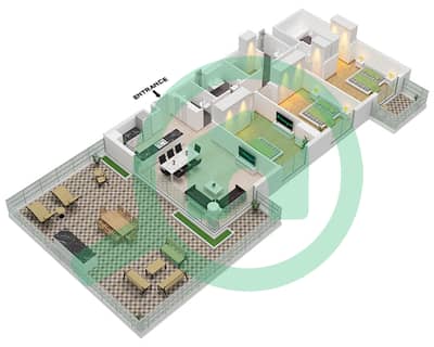 المخططات الطابقية لتصميم النموذج / الوحدة E1 / UNIT 11 شقة 3 غرف نوم - لوريل