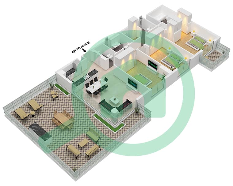 المخططات الطابقية لتصميم النموذج / الوحدة E1 / UNIT 11 شقة 3 غرف نوم - لوريل Type E1 / Unit 11 Floor 9 interactive3D