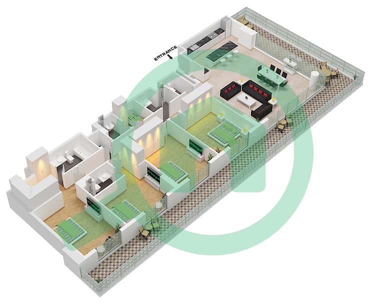 المخططات الطابقية لتصميم النموذج / الوحدة A1 / UNIT 18 شقة 4 غرف نوم - لوريل Type A.1 / Unit 18 Floor 1 interactive3D