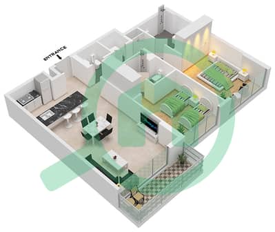 公寓143号 - 2 卧室公寓单位2 FLOOR 1-14戶型图
