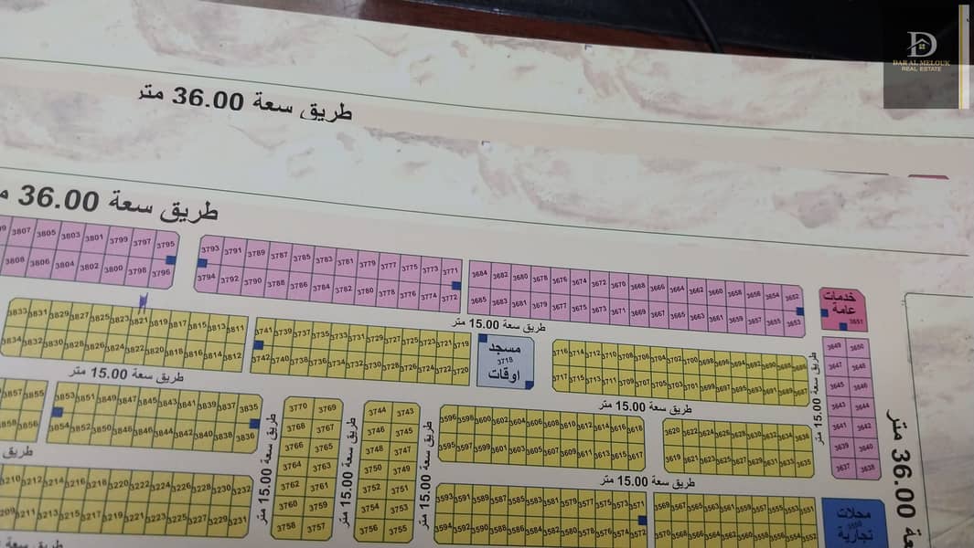 For sale in Sharjah, Muzaira’ah area, Al-Rahmaniyah suburb, residential land, area of ​​3,700 feet, villa permit, ground and first, 50% of the roof, excellent location on a 36-meter main street, Muzaira’ah area is characterized by easy entry and exit, clo