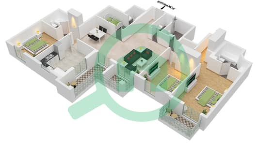 المخططات الطابقية لتصميم الوحدة 5 / FLOOR 10 شقة 3 غرف نوم - فكتوريا ريزيدينسي