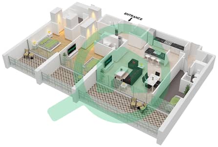 المخططات الطابقية لتصميم النموذج A شقة 2 غرفة نوم - بناية 12