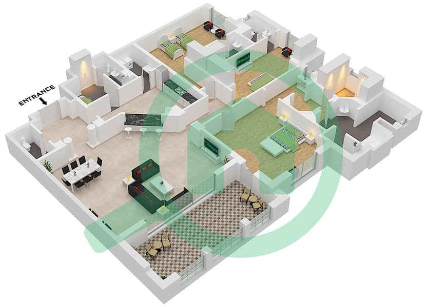 金色里程社区 - 3 卧室公寓单位A戶型图 interactive3D