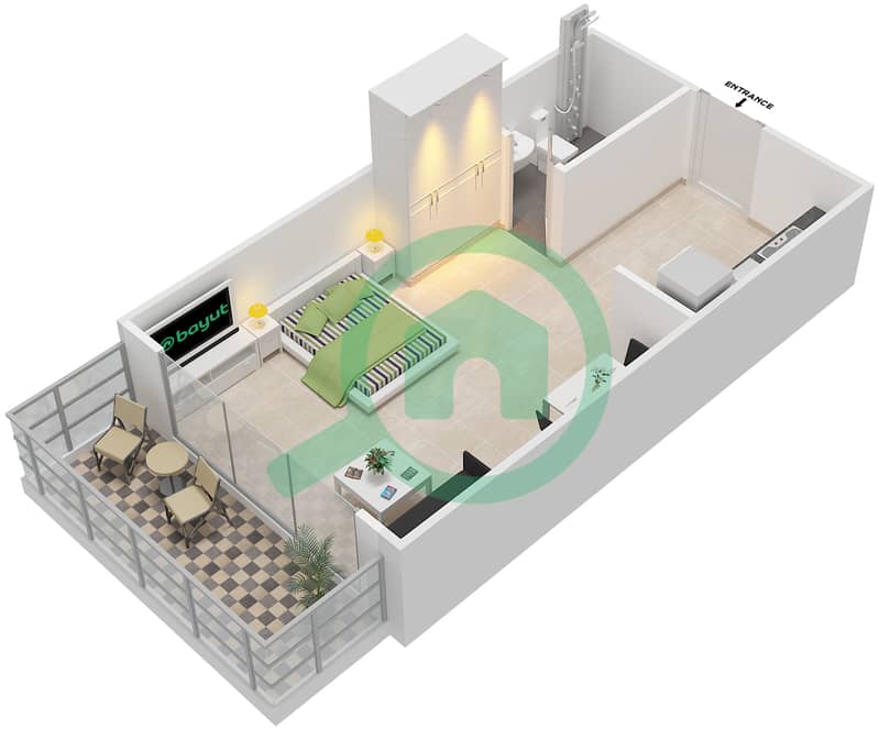 太平洋萨摩亚公寓 - 单身公寓类型S戶型图 interactive3D