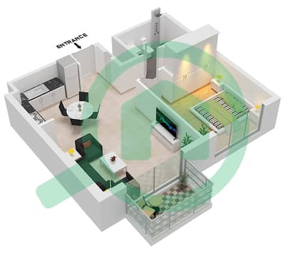المخططات الطابقية لتصميم النموذج / الوحدة 1C,1D / UNIT 1,8,9,10 شقة 1 غرفة نوم - مساكن تنفيذية 1
