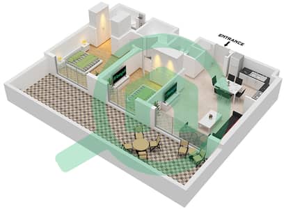 المخططات الطابقية لتصميم النموذج / الوحدة 2A /  UNIT 2,5,6,7,12,13 شقة 2 غرفة نوم - مساكن تنفيذية 1