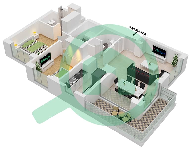 Executive Residences 1 - 2 Bedroom Apartment Type/unit 2D / UNIT 3,4 Floor plan interactive3D