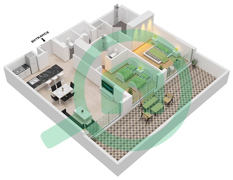 公寓143号 - 2 卧室公寓单位2 GROUND FLOOR戶型图 Ground Floor interactive3D