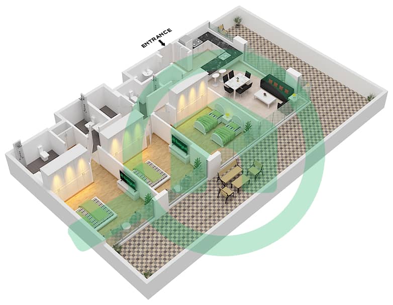 公寓143号 - 3 卧室公寓单位4 GROUND FLOOR戶型图 Ground Floor interactive3D