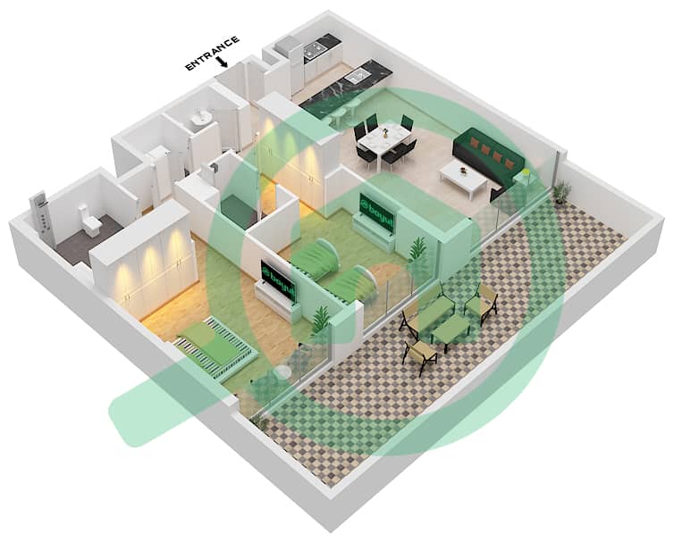 公寓143号 - 2 卧室公寓单位5戶型图 Ground Floor interactive3D