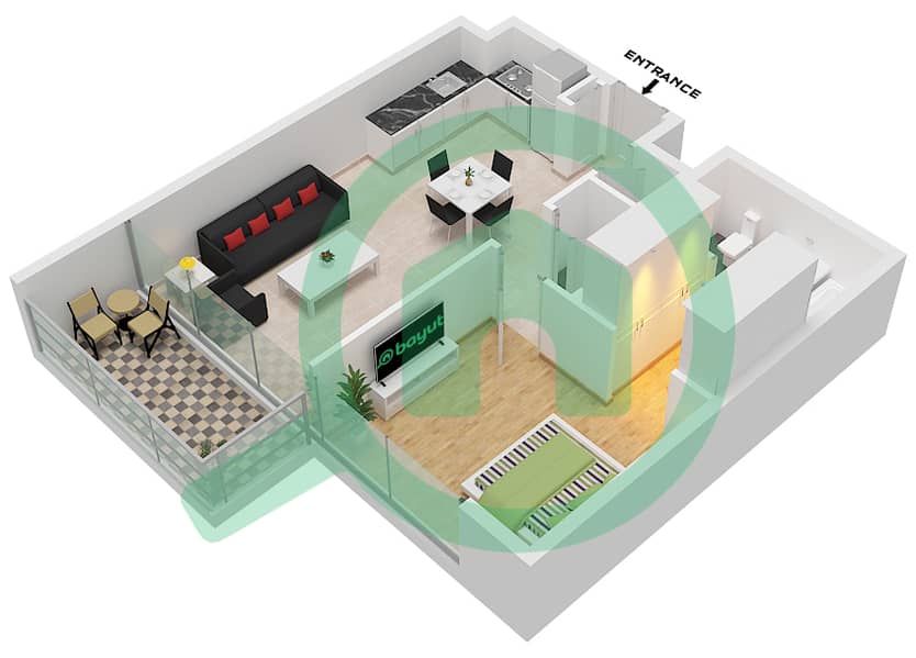 公寓143号 - 1 卧室公寓单位1 FLOOR 1-14戶型图 Floor 1-14 interactive3D