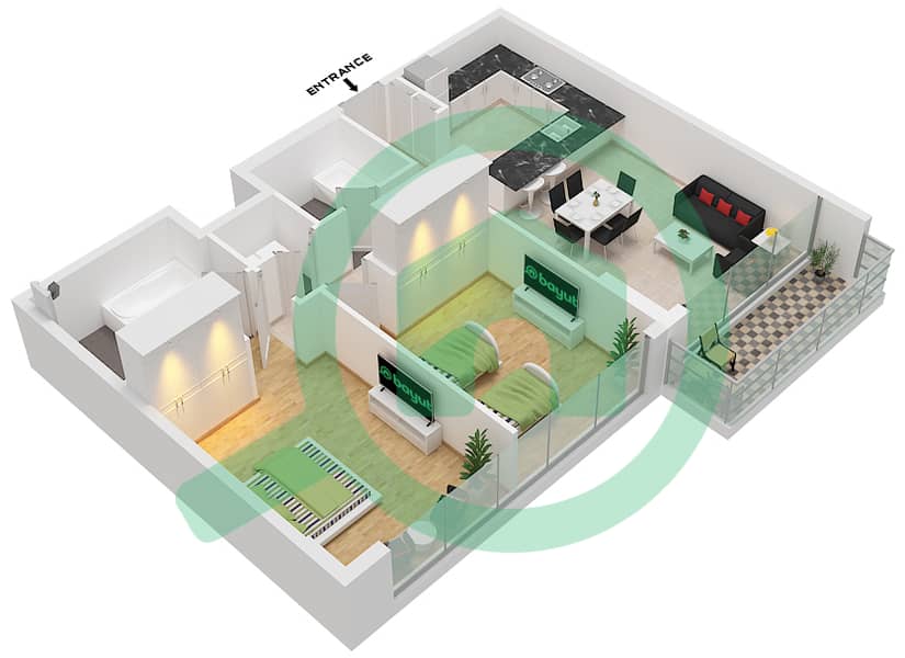 公寓143号 - 2 卧室公寓单位6 FLOOR 2-14戶型图 interactive3D
