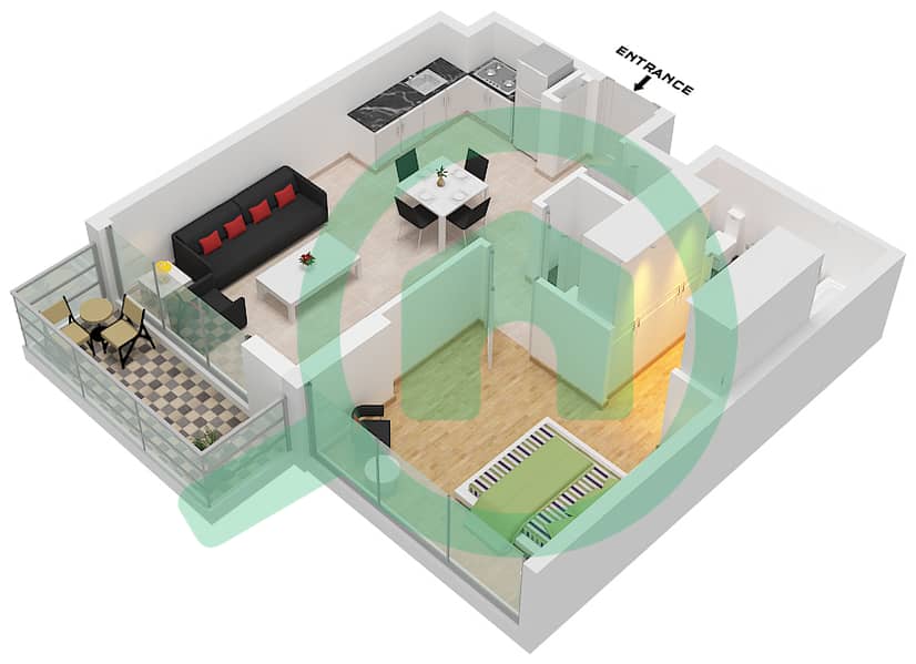 公寓143号 - 1 卧室公寓单位7 FLOOR 4-14戶型图 Floor 4-14 interactive3D