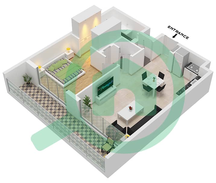 公寓143号 - 1 卧室公寓单位9 FLOOR 4戶型图 Floor 4 interactive3D