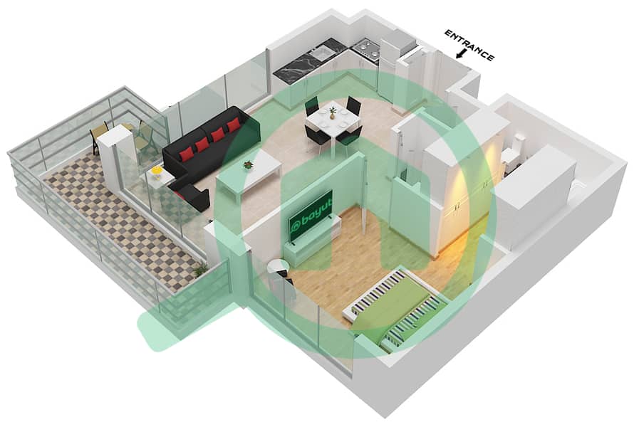 公寓143号 - 1 卧室公寓单位8 FLOOR 5-14戶型图 Floor 5-14 interactive3D