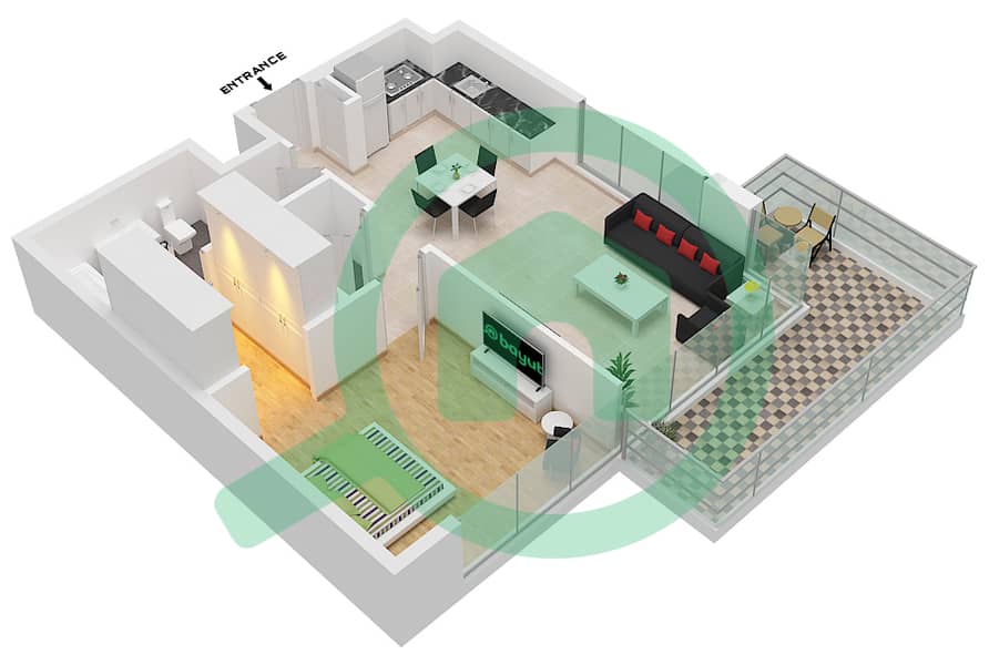 公寓143号 - 1 卧室公寓单位9 FLOOR 5-14戶型图 Floor 5-14 interactive3D