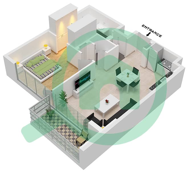 Residences 13 - 1 Bedroom Apartment Unit 10 FLOOR 5-14 Floor plan Floor 5-14 interactive3D