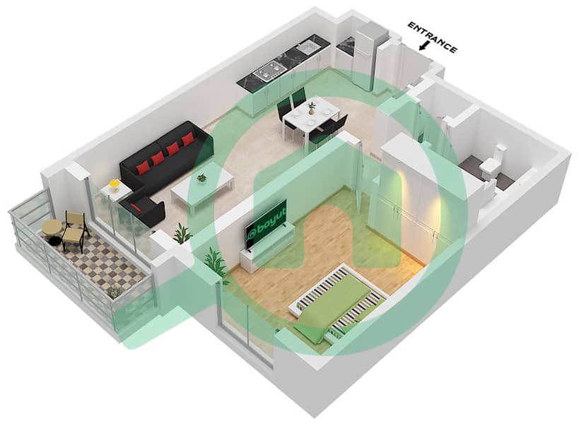 Эон Тауэр 2 - Апартамент 1 Спальня планировка Единица измерения 2-4 FLOOR PODIUM Unit 2-4 Floor Podium interactive3D