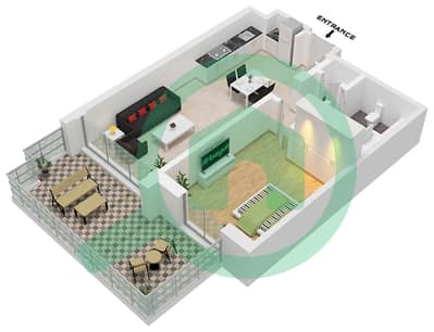 المخططات الطابقية لتصميم الوحدة 1 FLOOR 1 شقة 1 غرفة نوم - برج إيون 2