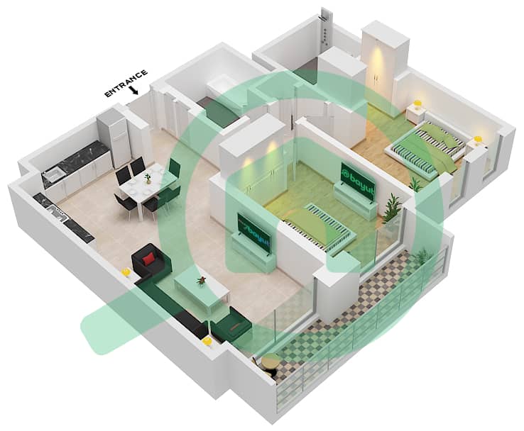المخططات الطابقية لتصميم الوحدة 6 FLOOR PODIUM شقة 2 غرفة نوم - برج إيون 2 Unit 6 Floor Podium interactive3D