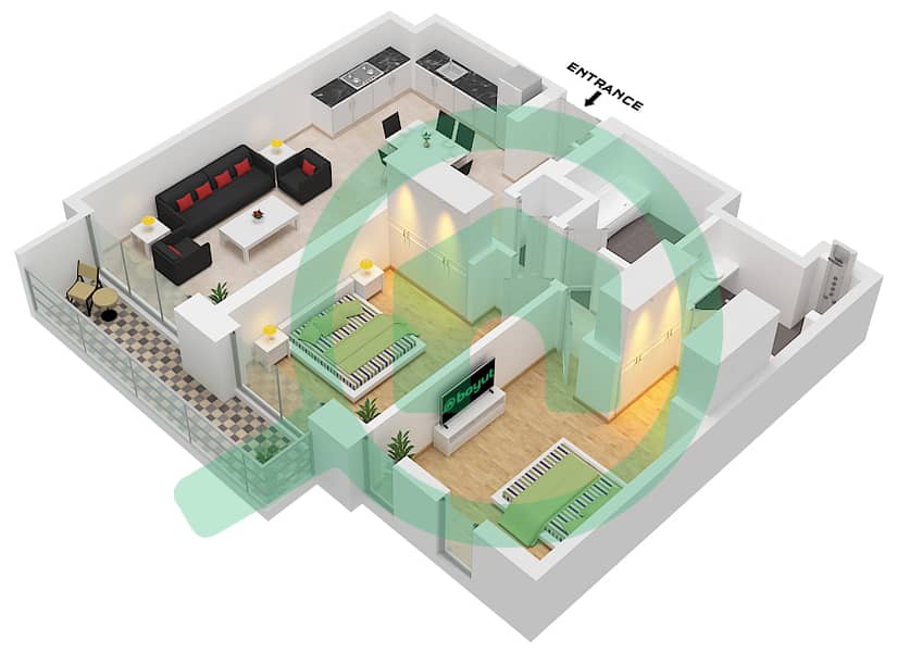 المخططات الطابقية لتصميم الوحدة 7-9 FLOOR PODIUM شقة 2 غرفة نوم - برج إيون 2 Unit 7-9 Floor Podium interactive3D
