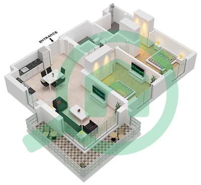 المخططات الطابقية لتصميم الوحدة 3 FLOOR 1 شقة 2 غرفة نوم - برج إيون 2