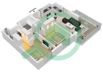 永旺大厦2号楼 - 2 卧室公寓单位7 FLOOR 1戶型图