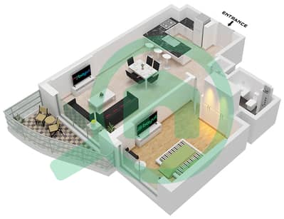 المخططات الطابقية لتصميم النموذج / الوحدة 1 / UNIT 1,2,7-13 شقة 1 غرفة نوم - باي ريزيدنس