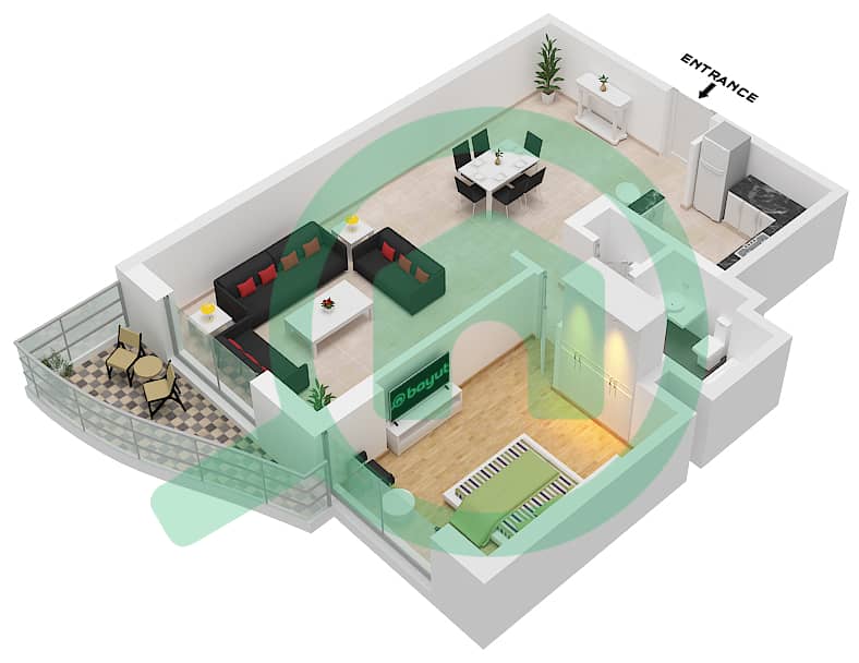 Bay Residences - 1 Bedroom Apartment Type/unit 1,2 / UNIT 4-6 Floor plan Type 1.2 Unit 4 Floor 13,14
Unit 5,6 Floor 1-12 interactive3D