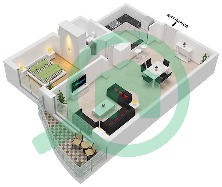 Bay Residences - 1 Bedroom Apartment Type/unit 1,3 / UNIT 5,7 Floor plan Type 1,3 Unit 7 Floor 2-12
Unit 5 Floor 13,14 interactive3D