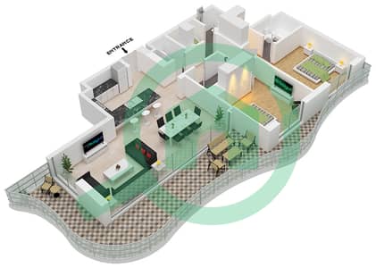 المخططات الطابقية لتصميم النموذج / الوحدة 1 / UNIT 3 شقة 2 غرفة نوم - باي ريزيدنس
