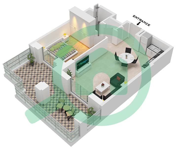 المخططات الطابقية لتصميم النموذج / الوحدة A1 / G03 شقة 1 غرفة نوم - جديل Ground Floor interactive3D
