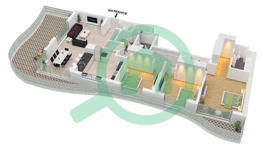 المخططات الطابقية لتصميم النموذج / الوحدة 2 / UNIT 2 شقة 3 غرف نوم - باي ريزيدنس