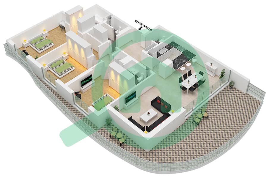 المخططات الطابقية لتصميم النموذج / الوحدة 4 / UNIT 3 شقة 3 غرف نوم - باي ريزيدنس Type 4 Unit 3 Floor 13,14 interactive3D