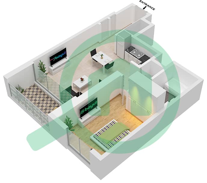 المخططات الطابقية لتصميم الوحدة 8 FLOOR 3-17,19-22 شقة 1 غرفة نوم - برج كريك جيت 2 Unit 8 Floor 3-17,19-22 interactive3D