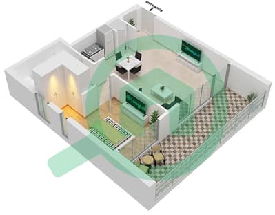 المخططات الطابقية لتصميم الوحدة 5 FLOOR 1-14 شقة 1 غرفة نوم - برج كريك جيت 2