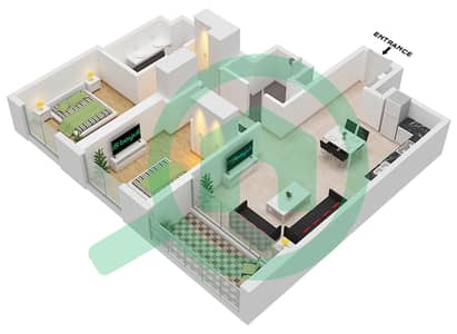 المخططات الطابقية لتصميم الوحدة 5 FLOOR 3-17,19-22 شقة 2 غرفة نوم - برج كريك جيت 2