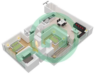 المخططات الطابقية لتصميم الوحدة 7 FLOOR 3-17,19-22 شقة 2 غرفة نوم - برج كريك جيت 2